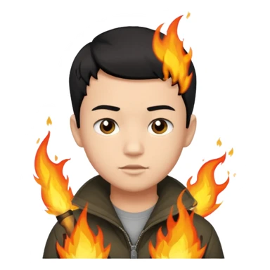 An Emoji of boy with short black hair, who can be described by three words: risk-taker, fire, realist sticker