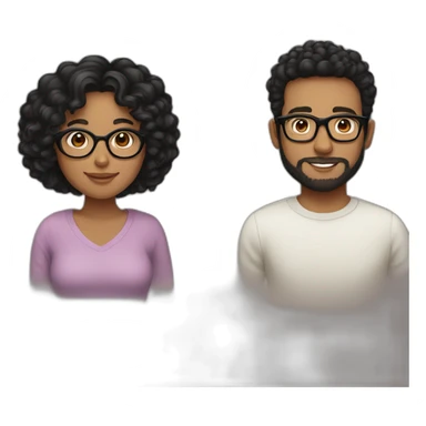 couple, tan girl with curly black hair, wearing glasses, white boy with short black hair and a little beard, wearing glasses  sticker