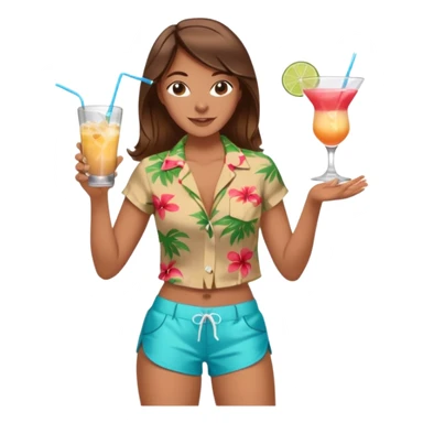 human female Unbuttoned Hawaiian shirt, swim trunks, shaking a cocktail shaker (sparks flying) sticker