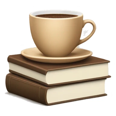 beige cup of coffee on top of a small stack of brown and beige books sticker