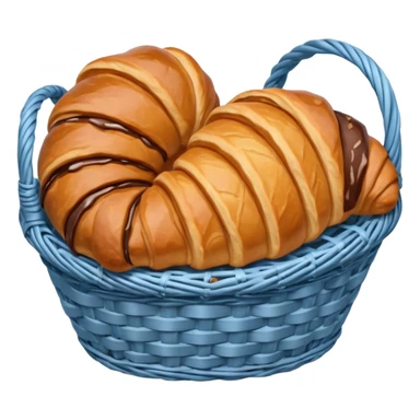 Croissant with poured chocolate in a pale blue wicker basket sticker