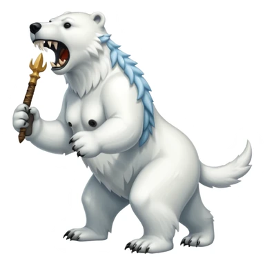 Polar bear with sabertooth fangs and a wolf’s tail; full body sticker