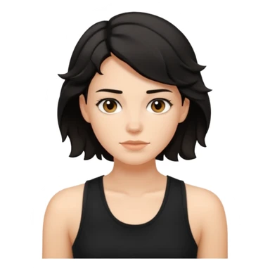 a white woman with short tomboy wavy black hair wearing men's black tank top sticker