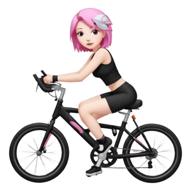 Bicycles Ergonomic bicycle of gym: seated white woman with hair black clothes pink sticker