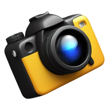 In the center of a pure black background, a 3D mimetic digital camera is facing the lens at a 0-degree angle sticker