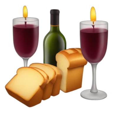 Two candles, a cup of red wine and a loaf of bread sticker