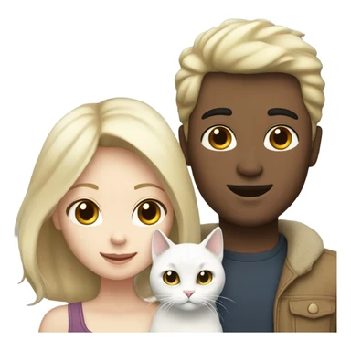 Couple white skin man w black hair, blonde hair and white skin girl with a white cat sticker