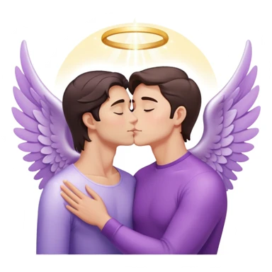 White brunette man human with rays of light Heart kisses a pastel purple angel woman sticker