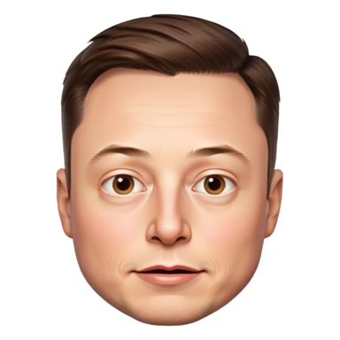 A highly detailed, photorealistic emoji-style illustration of just Elon Musk's head, no neck. The rendering should closely match his real facial features, skin and hair, with hyper realistic shading and lighting. Transparent background sticker
