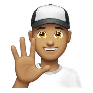 A bald guy with black cap smiling kindly and waving with the left hand sticker