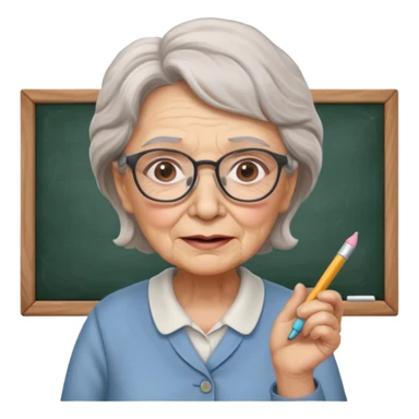 woman teacher, old, wearing glasses, hold chalk on hand sticker