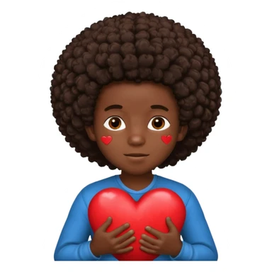 I want a black boy with chocolate skin and a small messy afro holding a heart with the name “Aja” in black close to his chest with his hands over the heart as if to present it to someone he loves. sticker