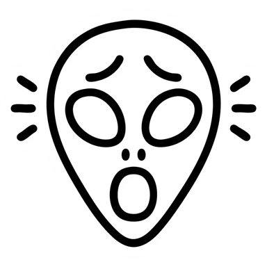 cartoon style outline of an alien head showing fear sticker