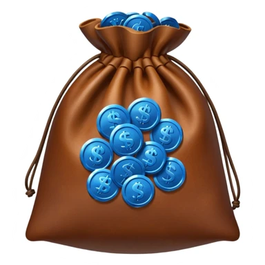 brown money bag with blue coins inside sticker