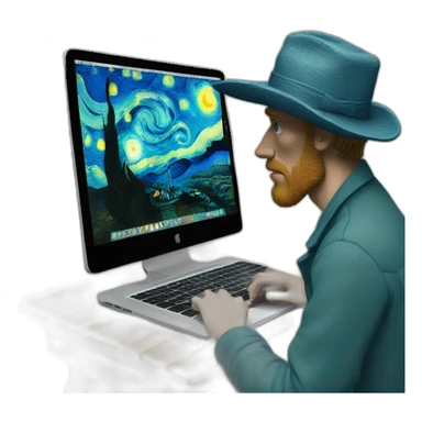 van gogh working on a macbook sticker