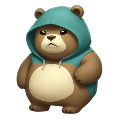 bear wearing a snorlax hoodie sticker