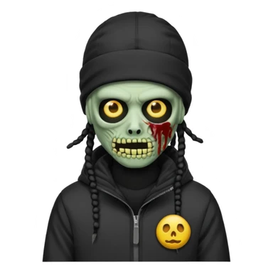 a zombie emoji with black dreads and a black nike jacket and black nike ski mask on his head sticker