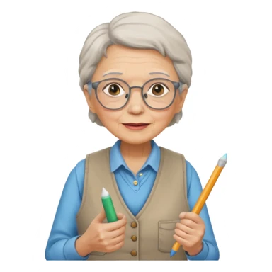woman teacher, old, wearing vest, wearing glasses, hold chalk on their hand sticker