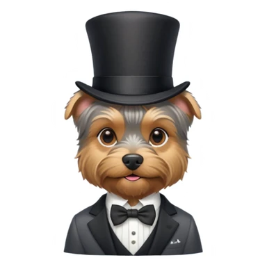 Grey tan Yorkshire terrier wearing a suit and top hat like a gentleman sticker