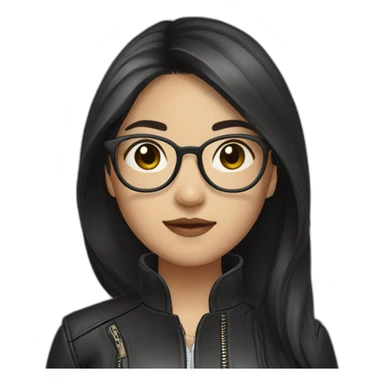 Asian girl in glasses and leather jacket whith dark long hair sticker