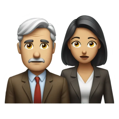 A woman with pleading eyes looking at a man who is engrossed in his phone, oblivious to her. sticker