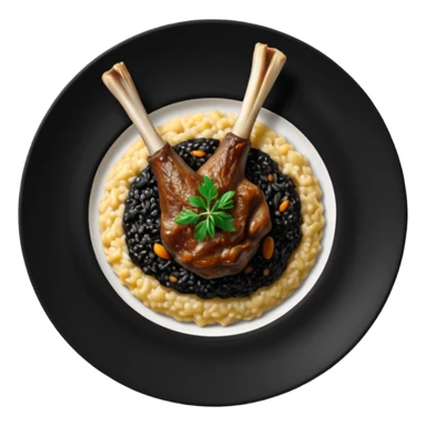 Lamb Shanks with Risotto Nero on a black plate, top view sticker