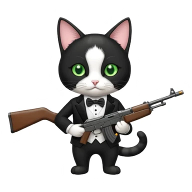 tuxedo cat with an ak47 gun sticker