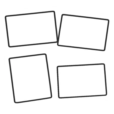 flat toon style cartoonish white flashcards, no background sticker
