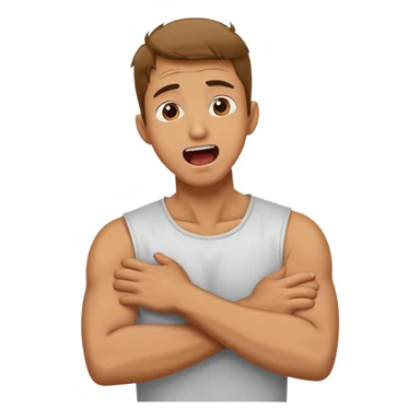 guy with screaming expression with arms crossed hugging his neck sticker