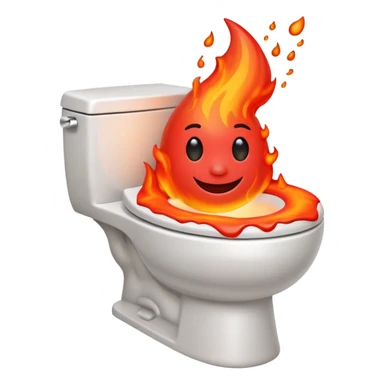 A smiling, happy, white-colored toilet with lava coming from its bowl sticker