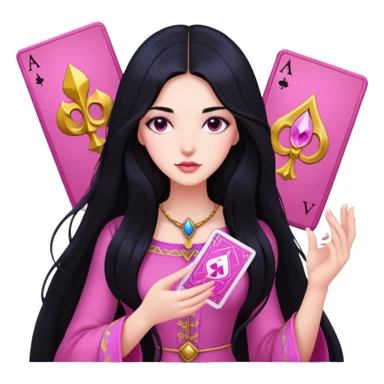 long black hair girl with pink tarot cards sticker