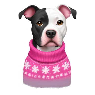 Black and white pitbull with pink Christmas sweater sticker