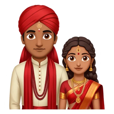 Tamil South Indian couple. Tamil brahmin iyengar male wearing veshti, no shirt, and poonal. Female wearing red sari in traditional Tamil bride attire sticker