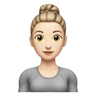 Pale skinned fit woman In a gray tight yoga suit and wristbands With brown hair in a bun  sticker