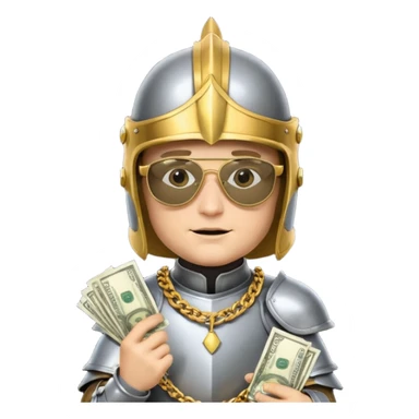 Knight with helmet gold chain dark glasses money sticker