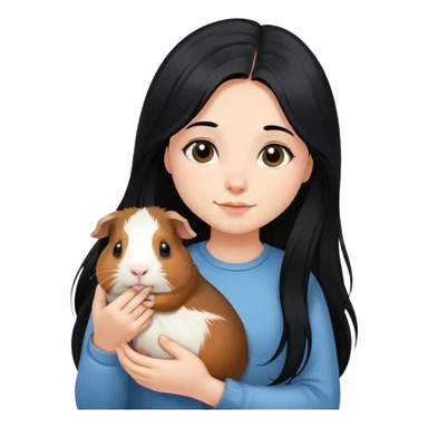 black long hair girl holding a Guinea pig sticker