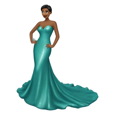 prom dress on fake manican long with train glittery teal sticker
