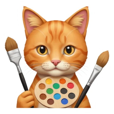 A cat holding brushes and a colour pallete because he is an artist sticker