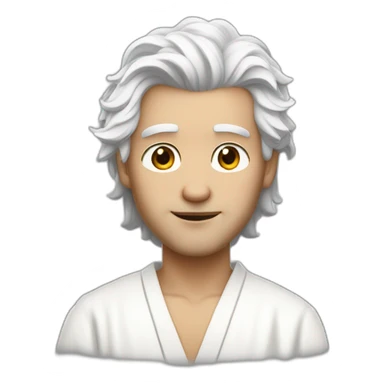 Guy with scar under left eye, white wispy hair going upwards, white robe sticker