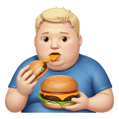 really fat obese man eating a burger messily sticker