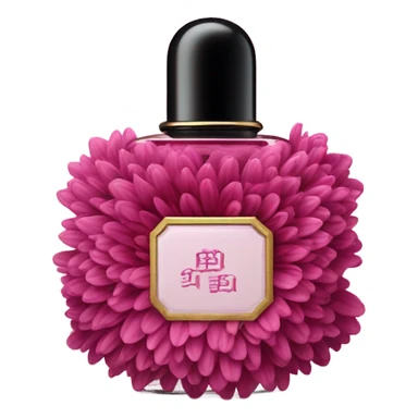 Aesthetic composition of dark pink chrysanthemums and an antique deep pink perfume bottle. sticker