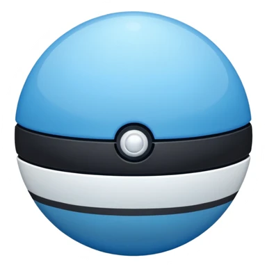 blue pokeball emoji, top half is a more saturated blue, bottom half is white, black stripe, with a white sheen, with a pearlescent finish, with a stone effect sticker