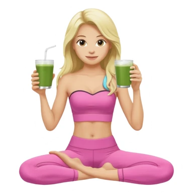 long haired blonde pilates instructor in pink drinking matcha in cute set with no straps sticker
