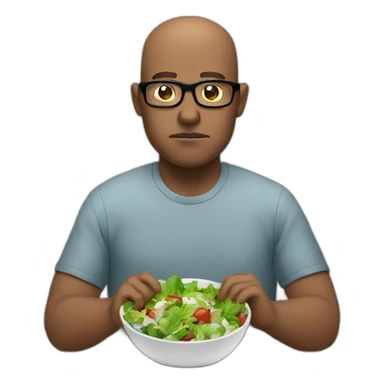 sad bald man with glasses eating 2 salads sticker