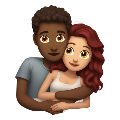 Burgundy haired girl and brunette boyfriend cuddling in bed sticker