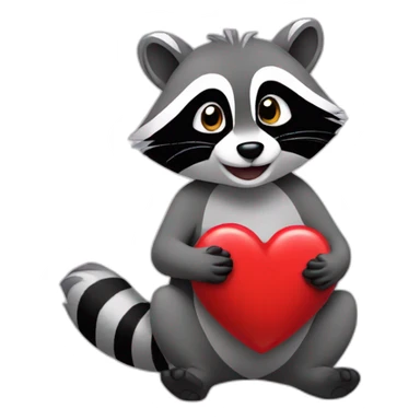 Racoon holding heart sticker