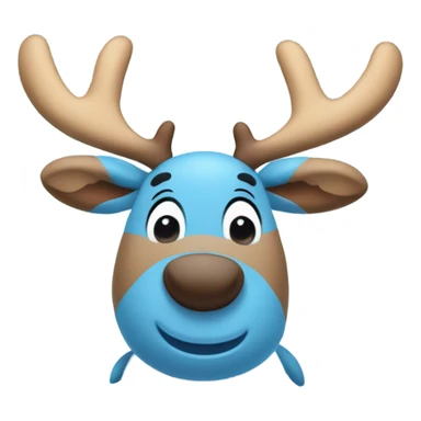 A cute blue stuffed animal resembling a cartoon moose or reindeer, with soft rounded horns that are blue, a smiling face, and a light blue belly. It has a friendly and cuddly appearance sticker