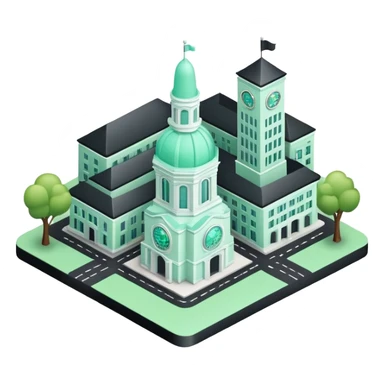 Collectivités Territoriales (Local Authorities), 3D techy icon with black and mint green (#B5F4D3) color scheme, regional map with administrative buildings sticker