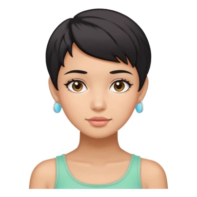 tan girl with black hair & a pixie cut no earrings doing cute pastel colors skin care sticker