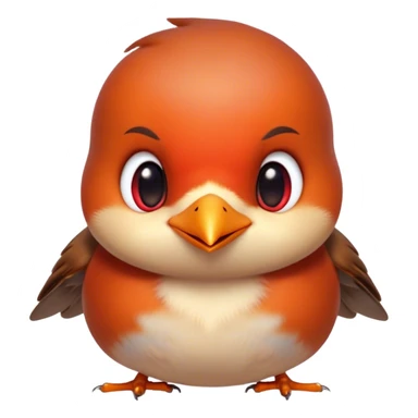 Cinematic Cute Robin Portrait Emoji, Head tilted playfully and inquisitively, featuring a charming, petite form with a vibrant red breast, round, sparkling eyes full of gentle mischief, and a delicate, beak-like smile, Simplified yet irresistibly adorable features, highly detailed, glowing with a warm, inviting glow, high shine, affectionate and lively, stylized with a touch of whimsical woodland charm, soft glowing outline, capturing the essence of a mischievous yet endearing robin that seems as if it could sing out of the screen into your heart! sticker
